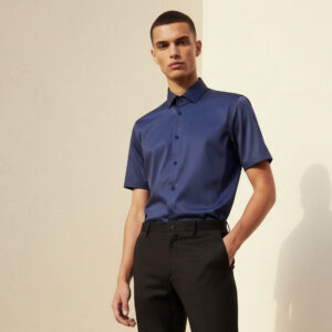 Men Regular Fit Camp Collar Short Sleeve Linen Blend Shirt